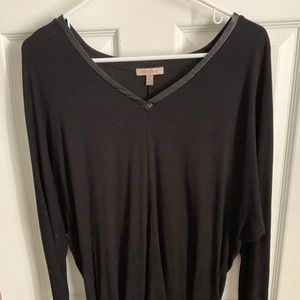 Anthropologie Bordeaux Black Faux Leather Trim Top